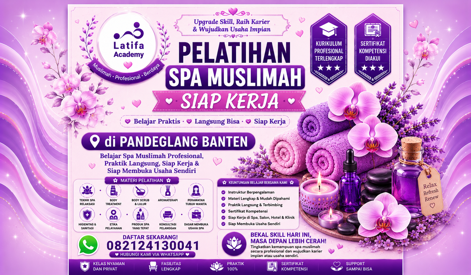 Pelatihan Spa Muslimah Siap Kerja di Pandeglang Banten 082124130041